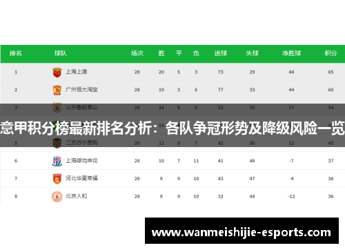 意甲积分榜最新排名分析：各队争冠形势及降级风险一览